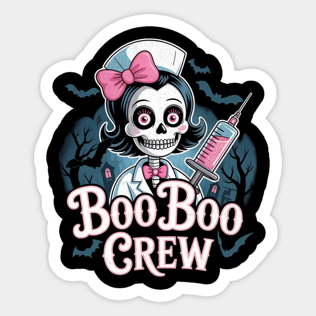 Boo Boo Crew Skeleton Nurse Halloween Design Sticker by Designed By Marty
